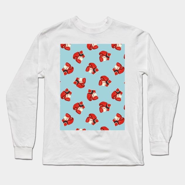 Red Boxing Gloves Pattern Long Sleeve T-Shirt by okpinsArtDesign